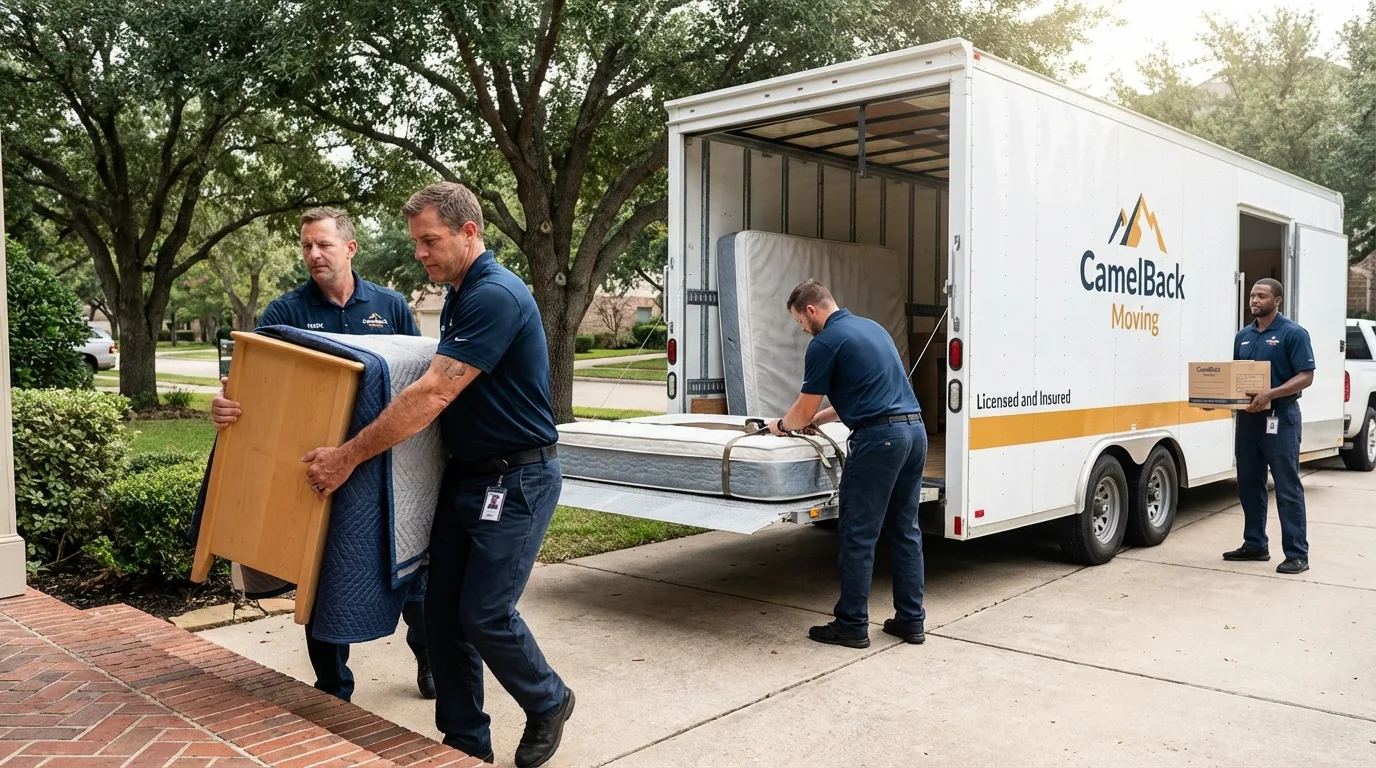 Crew loading residential truck for cross-state move from Cole Camp, MO